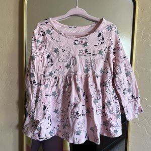 Baby Gap Pale Pink 100% Cotton Peplum Long Sleeve Top with Dog Print Size 3T